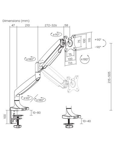 Maclean Uchwyt Do Monitora Podwójne Ramię, Ze Sprężyną Gazową, 17"-45", 16 Kg Mc-969