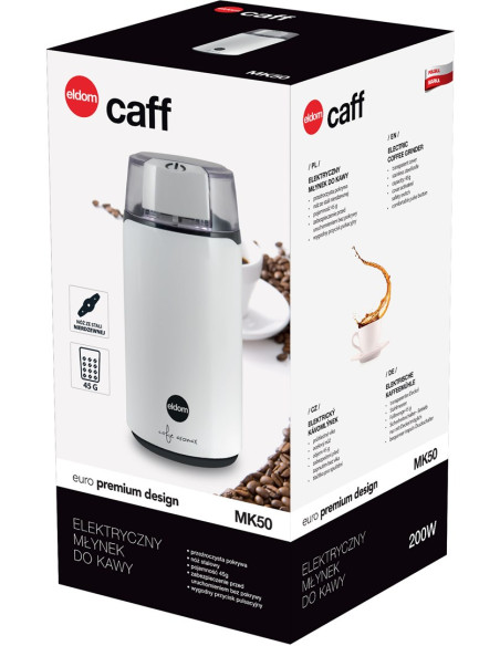 Eldom Młynek Do Kawy Mk50 Caff, Moc 200 W, Nóż Stalowy, Przycisk Pulsacyjny