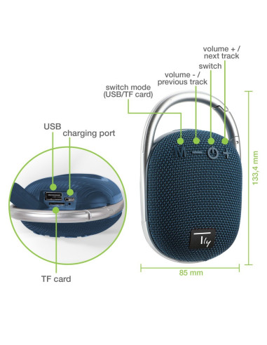 Techly Icasbl321Bl Głośnik Przenośny Głośnik Mono Przenośny Niebieski 5 W