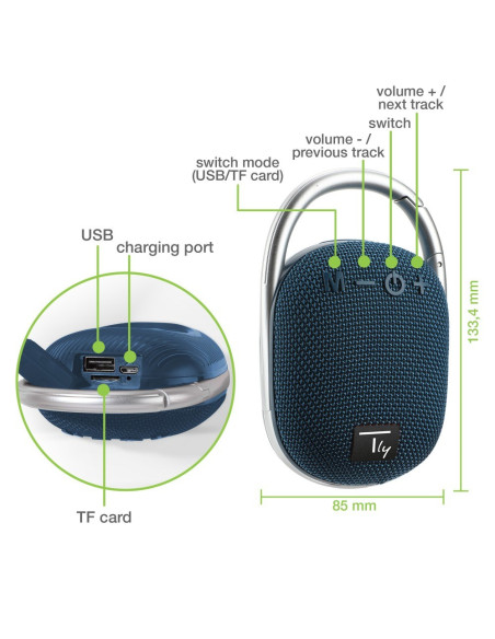 Techly Icasbl321Bl Głośnik Przenośny Głośnik Mono Przenośny Niebieski 5 W