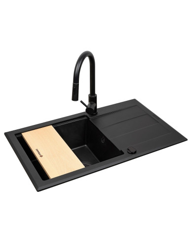 Zestaw - Zlewozmywak Pyramis Sparta Plus Lux (78X48) 1B 1D + Bateria Idea Black Edition - 070175802Be - Volcano