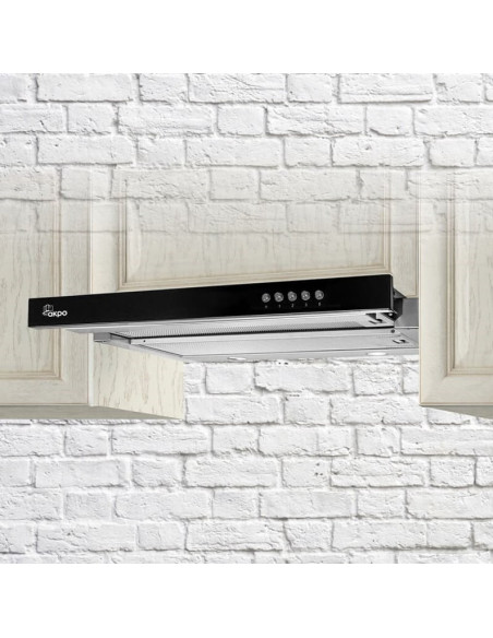Okap Podszafkowy Teleskopowy Akpo Wk-7 Light Glass 50 Inox Czarny (500Mm  Kolor Inox, Front Czarne Szkło)