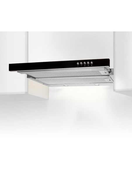 Okap Podszafkowy Teleskopowy Akpo Wk-7 Light Glass 50 Inox Czarny (500Mm  Kolor Inox, Front Czarne Szkło)