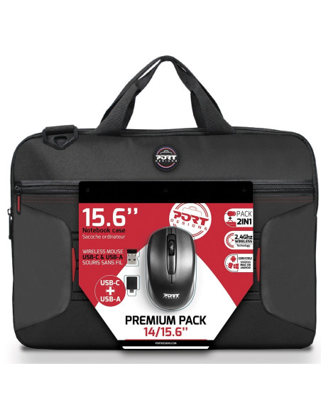 Zestaw Torba + Mysz Port Designs Premium Pack 501873 (Top Load  Wireless  1000 Dpi  Usb-C/Usb-A  Kolor Czarny)