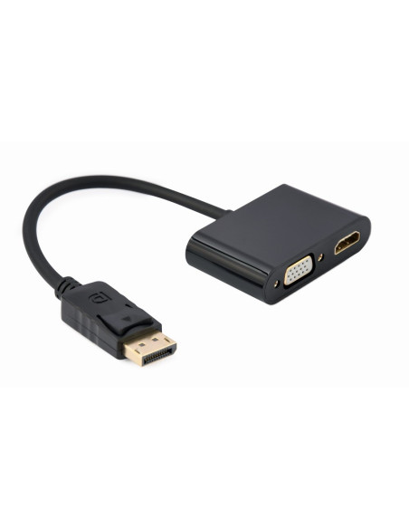 Gembird Adapter Na Kablu Displayport Męski Na Żeński Hdmi + Żeński Vga Czarny, 10Cm