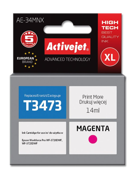 Activejet Ae-34Mnx Tusz (Zamiennik Epson 34Xl T3473  Supreme  14 Ml  Czerwony)