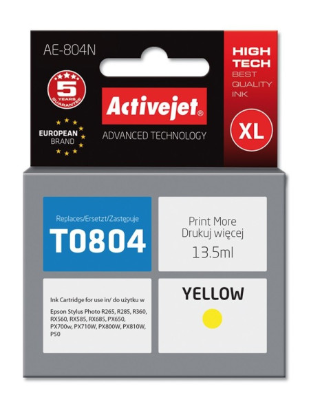 Activejet Ae-804N Tusz  (Zamiennik Epson T0804  Supreme  13,5 Ml  Żółty)