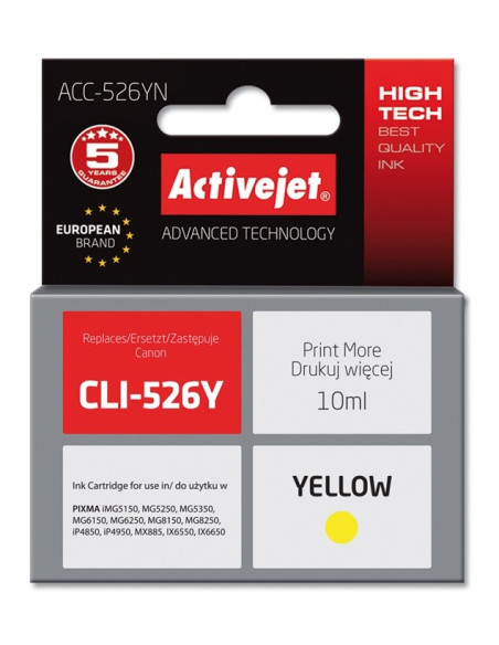 Activejet Acc-526Yn Tusz (Zamiennik Canon Cli-526Y  Supreme  10 Ml  Żółty)