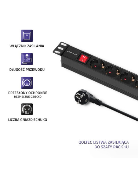 Listwa Zasilająca Qoltec Do Szafy Rack 1U 8 Gniazd Schuko (2M) Czarna