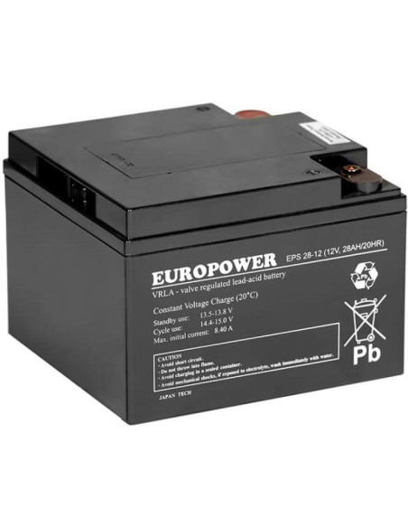 Akumulator Agm Europower Serii Eps 12V 28Ah (Żywotność 8-12 Lat)