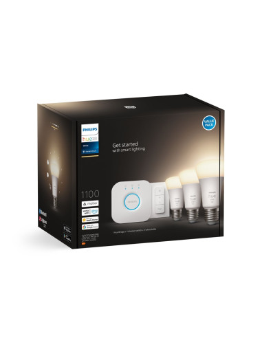 Philips Hue W Starter Kit 9,5W A60 E27 3Szt, Mostek, Przełącznik Philips Hue Hue W Starter Kit 9,5W A60 E27, 3Szt., Mostek, Prze