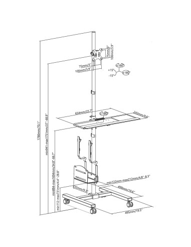 Maclean Wózek Stand Profesjonalny, Mobilne Stanowisko Komputerowe Na Kółkach, Max 17"-32", Max 20Kg Mc-793 W