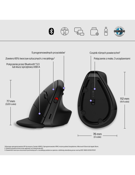 Mysz Hp 920 Ergonomic Vertical Mouse Black Bezprzewodowa Czarna