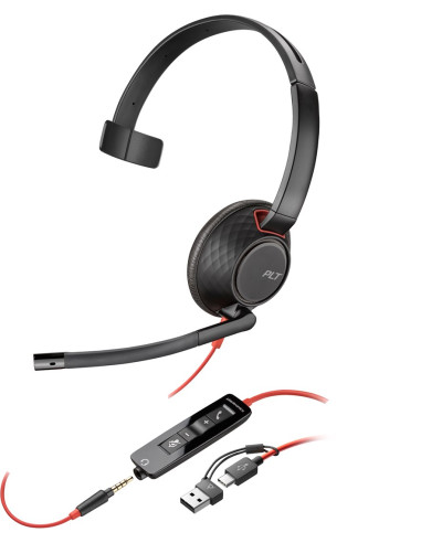 Poly Jednouszny Zestaw Słuchawkowy Usb-C Blackwire 5210 + Wtyczka 3,5 Mm + Przejściówka Usb-C/A