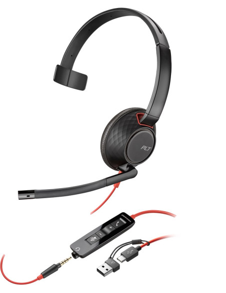 Poly Jednouszny Zestaw Słuchawkowy Usb-C Blackwire 5210 + Wtyczka 3,5 Mm + Przejściówka Usb-C/A