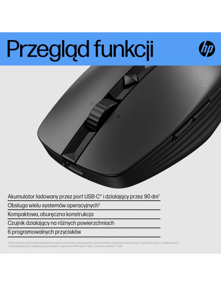 Mysz Hp 710 Rechargeable Silent Mouse Black Bezprzewodowa Z Akumulatorem Czarna 6E6F2Aa