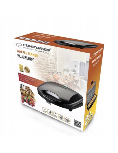 Gofrownica Esperanza Blueberry Ekt008 (1000W  Kolor Czarny)