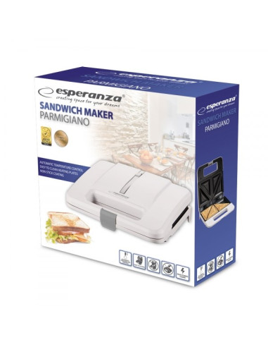 Opiekacz Do Kanapek Esperanza Parmigiano Ekt010W (1000W  Kolor Biały)