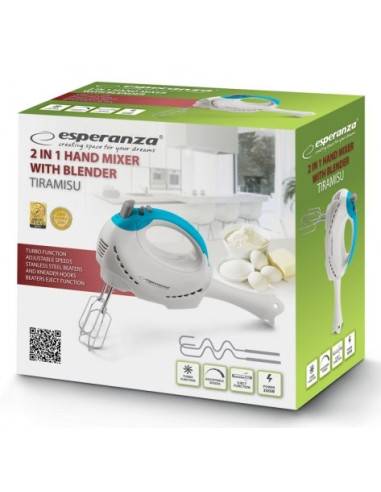 Blender, Mikser Ręczny Esperanza Tiramisu Ekm010 (300W  Kolor Biały)