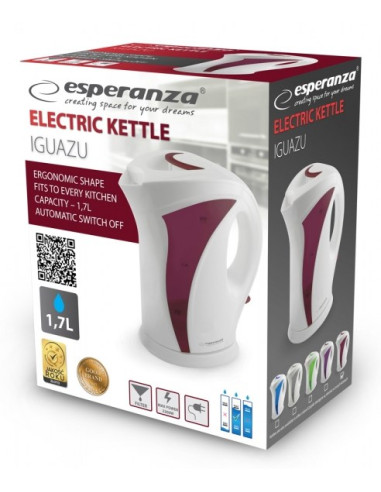 Czajnik Elektryczny Esperanza Iguazu Ekk018R (2200W 1.7L  Kolor Biały, Kolor Czerwony)
