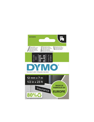 Dymo D1 - Standard Etykiety - Biały Na Czarnym - 12Mm X 7M