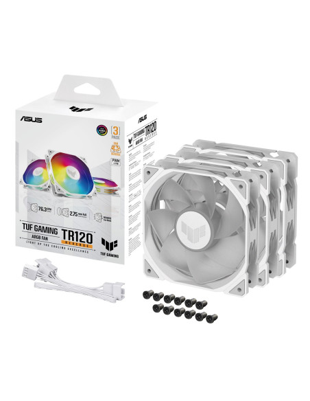 Asus Tuf Gaming Tr120 Argb Reverse 3In1 White Obudowa Komputera Chłodnica Powietrza 12 Cm Biały
