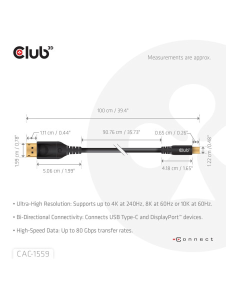 Kabel Usb-C To Dp 1M/M/M Cac-1559 Club3D