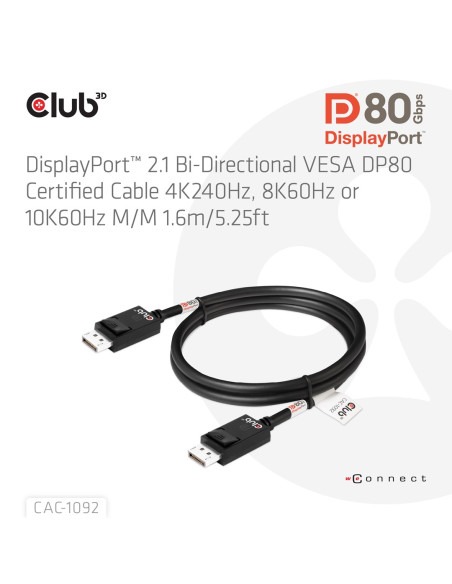 Club3D Cac-1092 Kabel Displayport 1,6 M Czarny