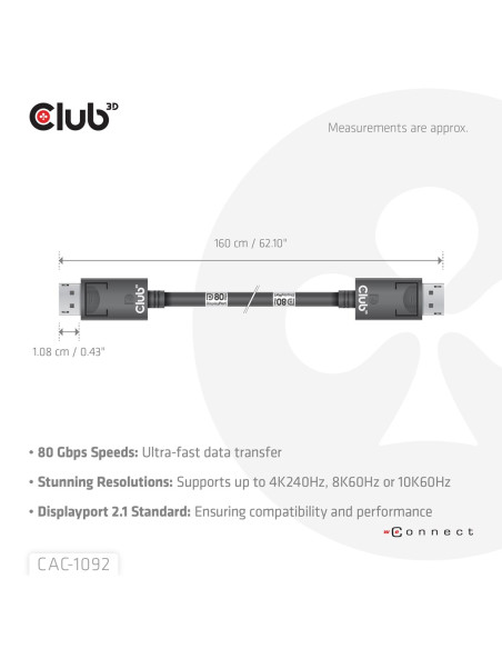 Club3D Cac-1092 Kabel Displayport 1,6 M Czarny