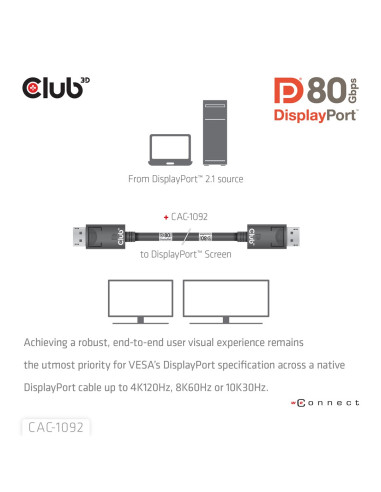 Club3D Cac-1092 Kabel Displayport 1,6 M Czarny