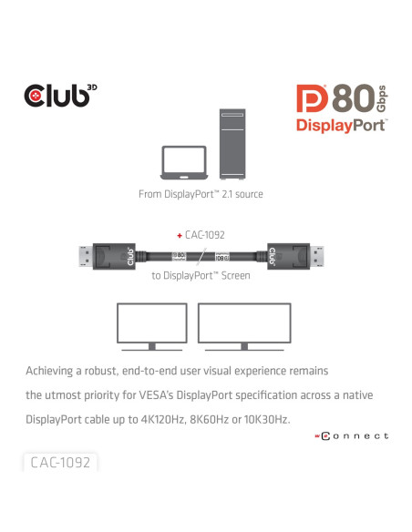 Club3D Cac-1092 Kabel Displayport 1,6 M Czarny