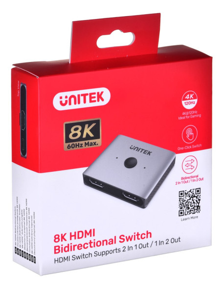 Unitek Dwukierunkowy Przełącznik Sygnału Hdmi 2.1 2 In 1 Out 8K