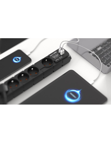 Listwa Przeciwprzepięciowa Acar S6 Usb A+C (Szybka Ładowarka) 3M   Czarny