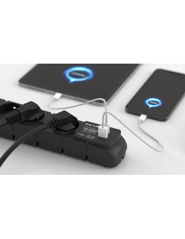 Listwa Przeciwprzepięciowa Acar S6 Usb A+C (Szybka Ładowarka) 3M   Czarny