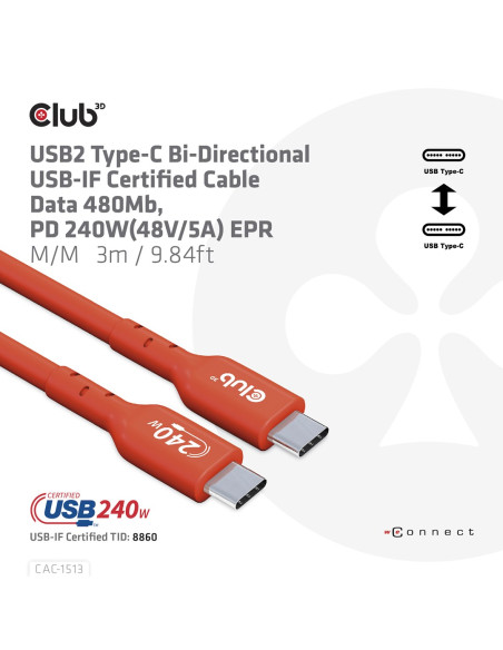 Club3D Cac-1513 Kabel Usb Usb 2.0 3 M Usb C Pomarańczowy