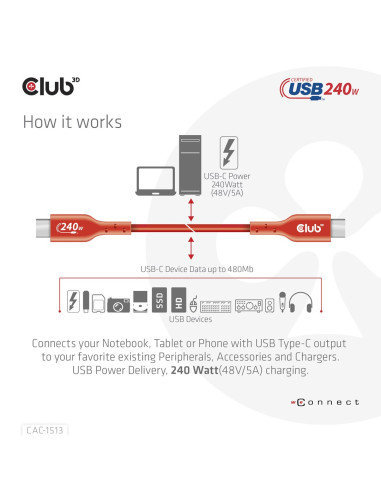 Club3D Cac-1513 Kabel Usb Usb 2.0 3 M Usb C Pomarańczowy