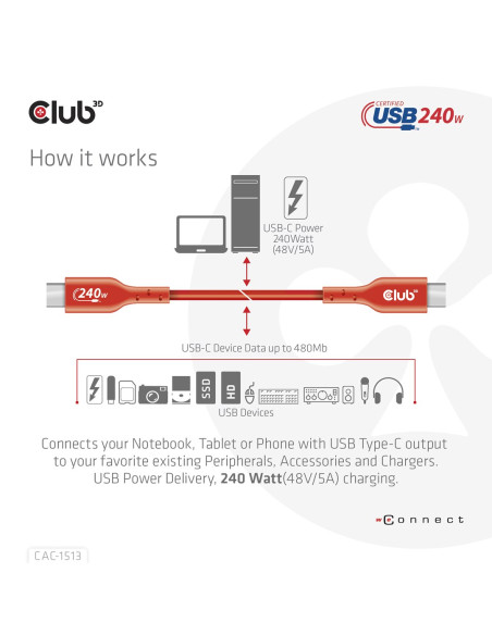 Club3D Cac-1513 Kabel Usb Usb 2.0 3 M Usb C Pomarańczowy