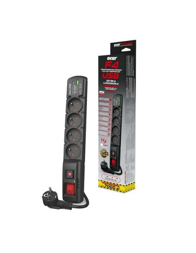 Listwa Przeciwprzepięciowa Acar F4 Usb A+C (Szybka Ładowarka) 3M   Czarny