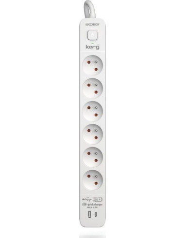 Listwa Zasilająca Kerg Z Wyłącznikiem-6 Gniazd Usbc+Usba 16A 3M