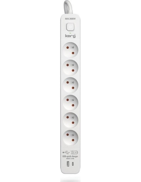 Listwa Zasilająca Kerg Z Wyłącznikiem-6 Gniazd Usbc+Usba 16A 3M