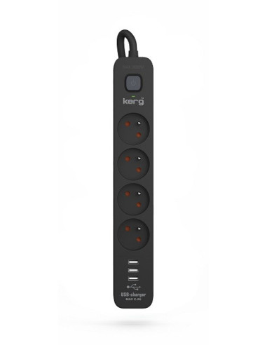 Listwa Zasilająca Kerg Z Wyłącznikiem-4 Gniazda 3Usb 16A 3M Czarny
