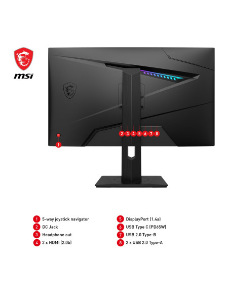 Msi Mag 274Qrfde Qd E2 Monitor Komputerowy 68,6 Cm (27") 2560 X 1440 Px Wide Quad Hd Lcd Czarny