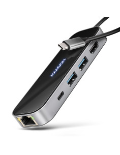 Axagon Hmc-6Gln Hub Usb, 2X Usb-A, 1X Usb-C, 1X Hdmi 2.0, 1X Rj45, 100 W Pd – Srebrny