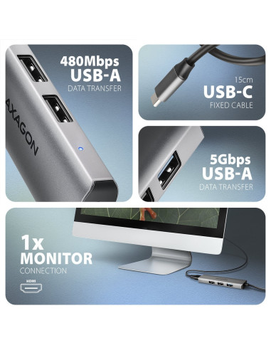 Axagon Hmc-H3A Stacja Dokująca Przewodowa Usb 3.2 Gen 1 (3.1 Gen 1) Type-C Srebrny