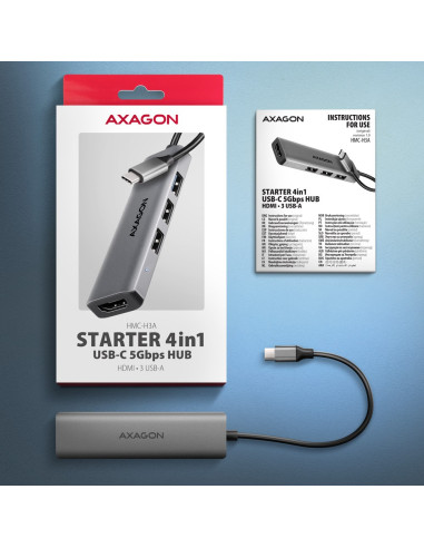 Axagon Hmc-H3A Stacja Dokująca Przewodowa Usb 3.2 Gen 1 (3.1 Gen 1) Type-C Srebrny