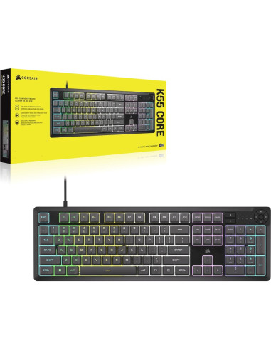 Klawiatura Do Gier Corsair Gaming K55 Core Rgb, Pełnowymiarowa (100%), Gumowa Kopułka - Szara, Iso (De)