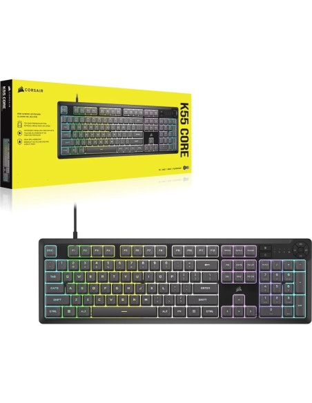 Klawiatura Do Gier Corsair Gaming K55 Core Rgb, Pełnowymiarowa (100%), Gumowa Kopułka - Szara, Iso (De)