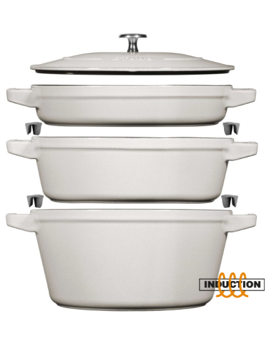 Zestaw 3 Naczyń Żeliwnych Z Pokrywką Staub 40508-388-0 - Biała Trufla 24 Cm
