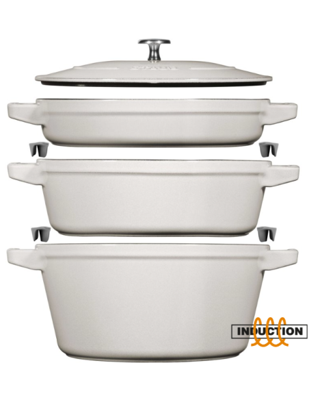Zestaw 3 Naczyń Żeliwnych Z Pokrywką Staub 40508-388-0 - Biała Trufla 24 Cm