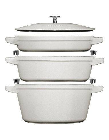 Zestaw 3 Naczyń Żeliwnych Z Pokrywką Staub 40508-388-0 - Biała Trufla 24 Cm